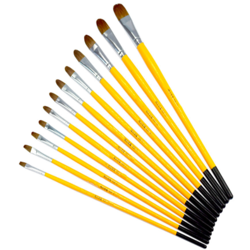 Pinceles para gouache con varilla amarilla, pinceles para pintura al óleo de pelo de lobo, juego de 6 piezas, pinceles de cabeza redonda, suministros de arte