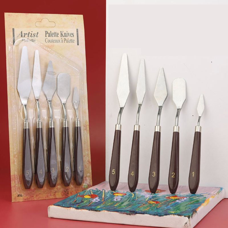 Venta al por mayor, paleta de pintura gouache, espátula, espátula para pintura al óleo acrílica, miríada de cuchillos, cuchillos puntiagudos, juego de raspadores para arte