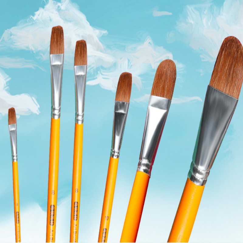 Pinceles para gouache con varilla amarilla, pinceles para pintura al óleo de pelo de lobo, juego de 6 piezas, pinceles de cabeza redonda, suministros de arte