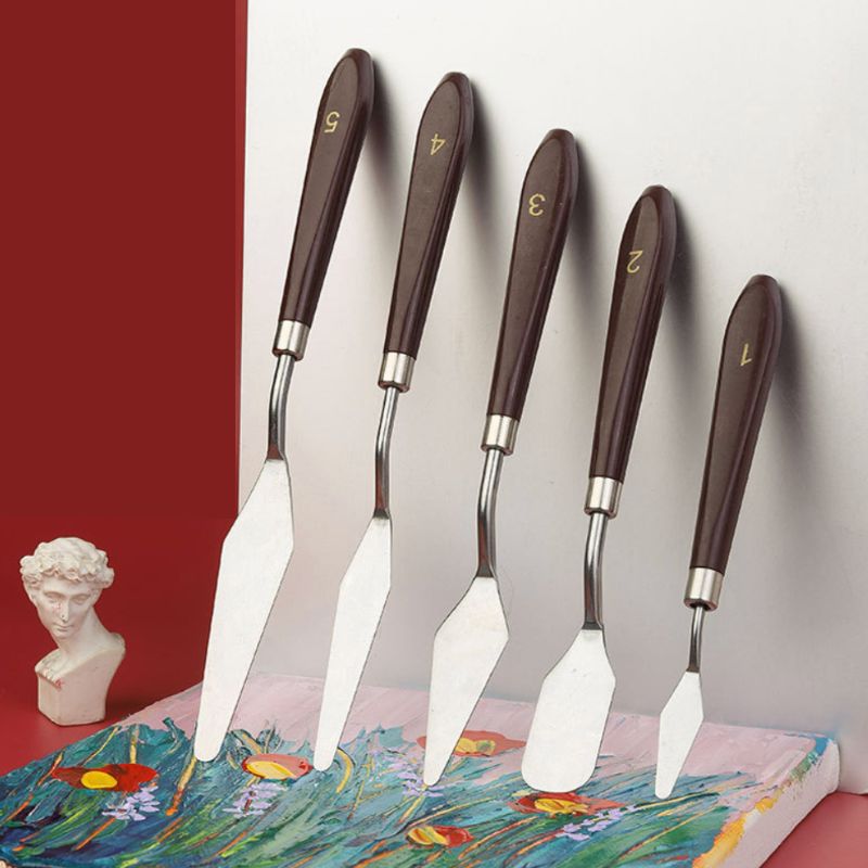 Venta al por mayor, paleta de pintura gouache, espátula, espátula para pintura al óleo acrílica, miríada de cuchillos, cuchillos puntiagudos, juego de raspadores para arte