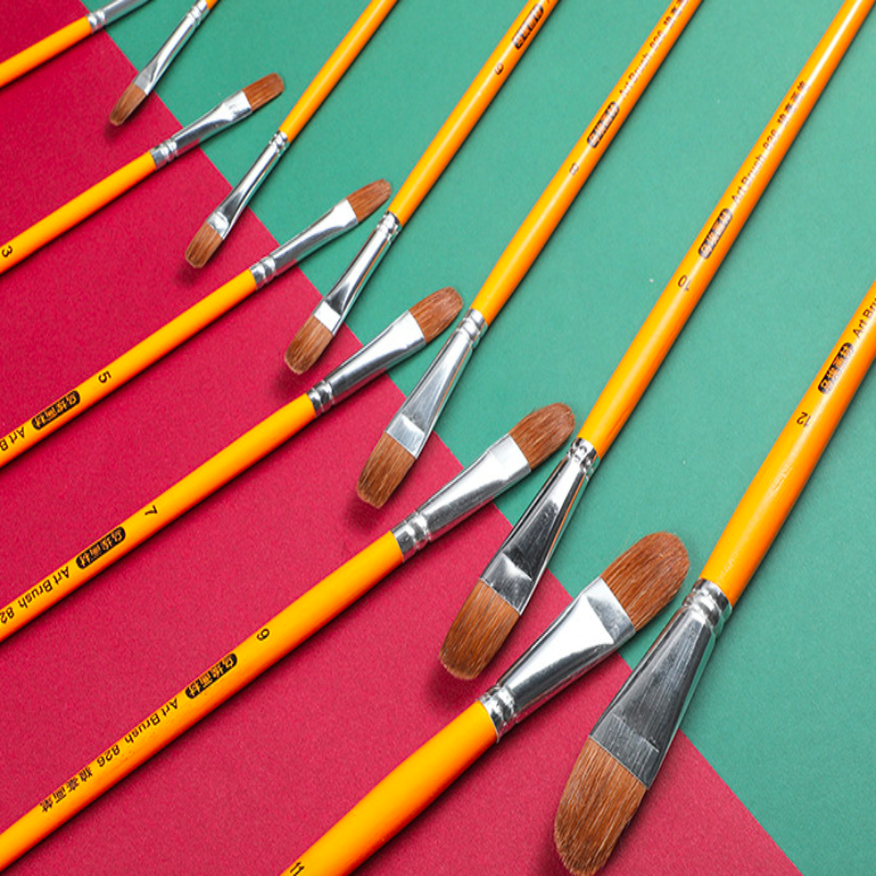 Pinceles para gouache con varilla amarilla, pinceles para pintura al óleo de pelo de lobo, juego de 6 piezas, pinceles de cabeza redonda, suministros de arte