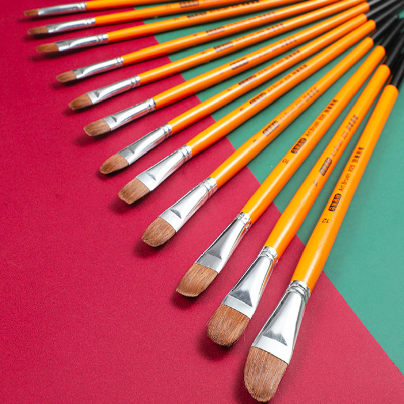 Pinceles para gouache con varilla amarilla, pinceles para pintura al óleo de pelo de lobo, juego de 6 piezas, pinceles de cabeza redonda, suministros de arte