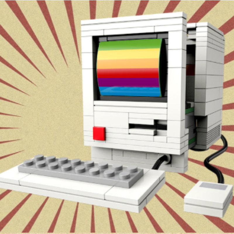 Juguetes de bloques de construcción, electrodomésticos antiguos, computadoras de escritorio antiguas, juguetes Lego