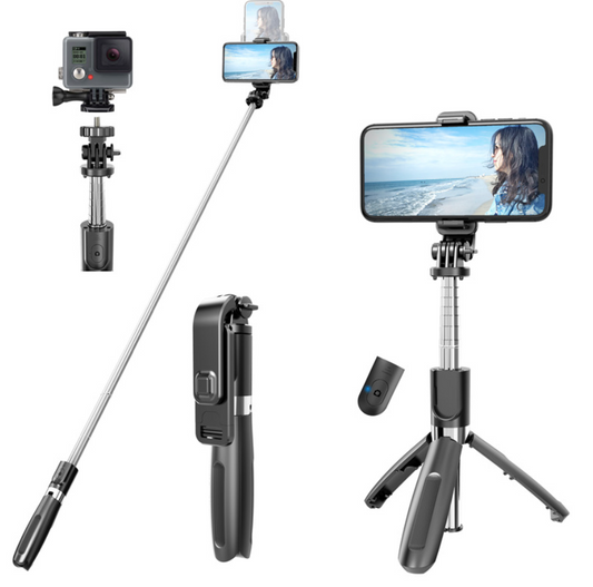 Mobile phone selfie stick live landing integrated retractable tripod Bluetooth desktop photo holder