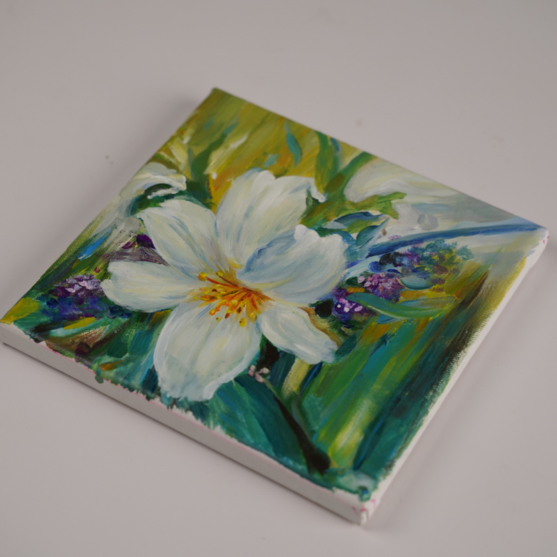 Self-Painted Acrylic Paintings, Lilies Decorative Paintings, Works of Art, One of a Kind