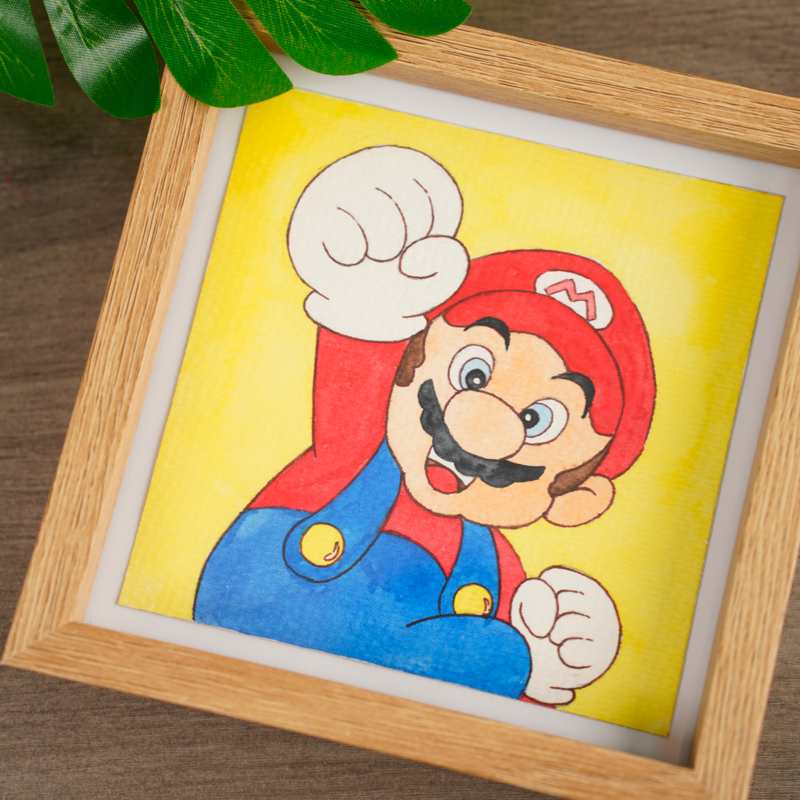 Pinturas acuarela-pastel, Mario, cuadros decorativos, dibujos animados pintados por uno mismo