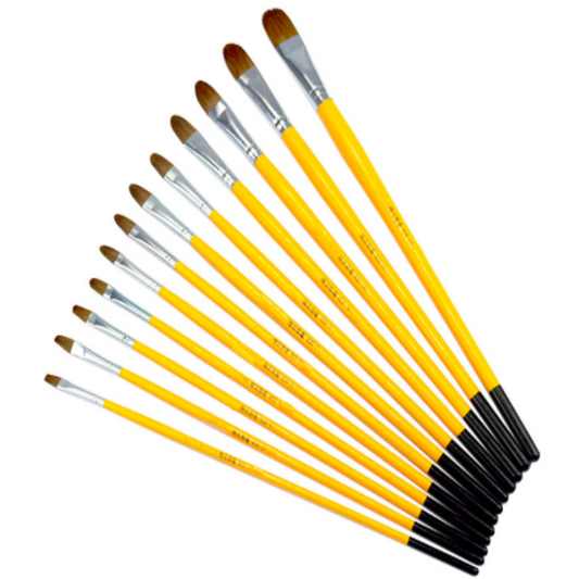 Yellow Rod Gouache Brushes, Oil Painting Brushes Wolf Hair 6pcs Set, Round Head Brushes, Art Supplies