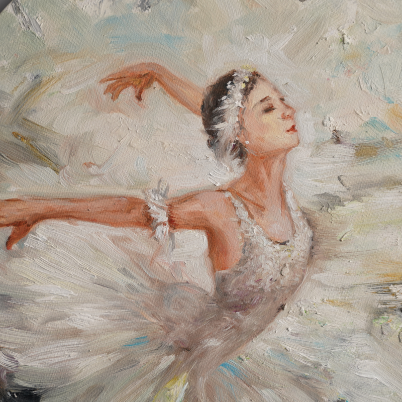 Pintura al óleo, bailarina del lago de los cisnes, pintura decorativa, obra de arte