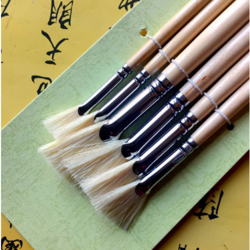 Set of 6 Pig Bristle Gouache Fan Brushes Oil Paint Brushes