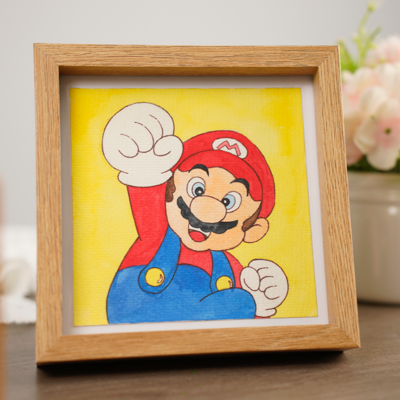 Pinturas acuarela-pastel, Mario, cuadros decorativos, dibujos animados pintados por uno mismo