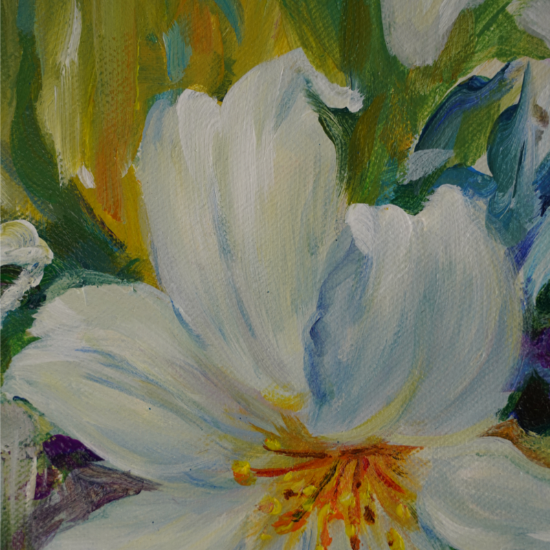 Self-Painted Acrylic Paintings, Lilies Decorative Paintings, Works of Art, One of a Kind