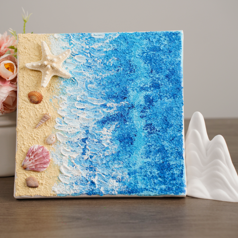 Quartz sand painting, sea wave beach, decorative painting, artwork