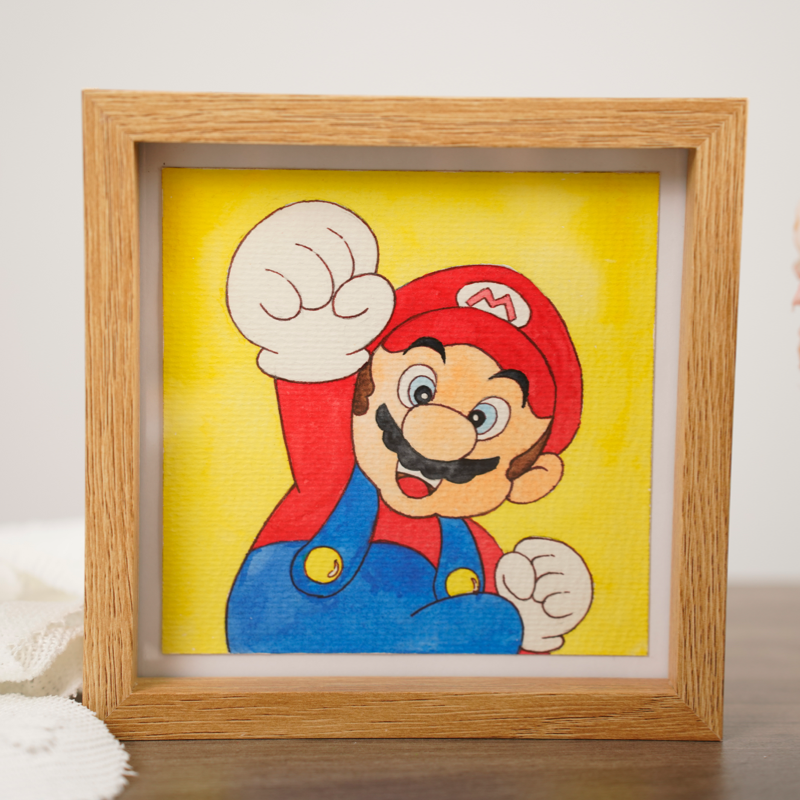 Pinturas acuarela-pastel, Mario, cuadros decorativos, dibujos animados pintados por uno mismo