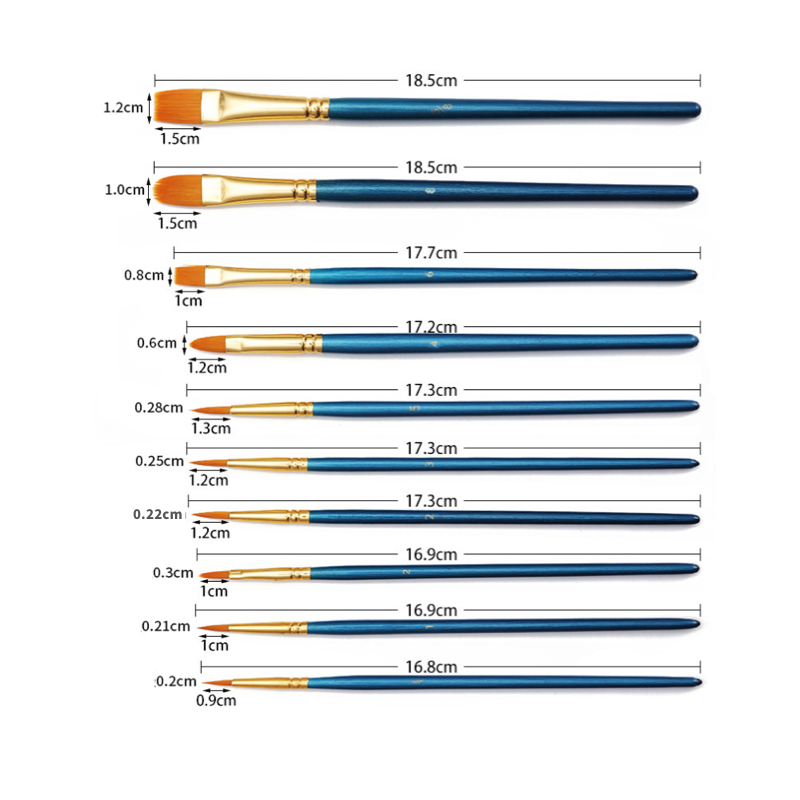 Juego de 10 pinceles para pintar al óleo, pinceles de nailon con mango de madera para delinear acuarelas, suministros de arte hechos a mano, herramientas de pintura, pinceles