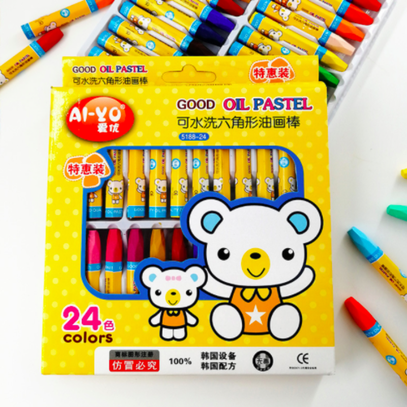 Children's Oil Paintbrush Set, 24 Colors, Elementary School Students Washable Oil Paint Stick