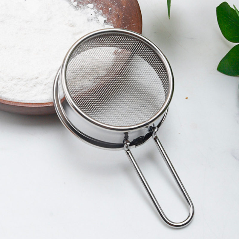 Stainless steel flour sifter, household ultra-fine flour strainer sieve, baking handheld powdered sugar sieve, kitchen tools