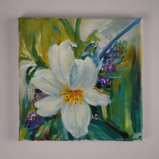 Self-Painted Acrylic Paintings, Lilies Decorative Paintings, Works of Art, One of a Kind