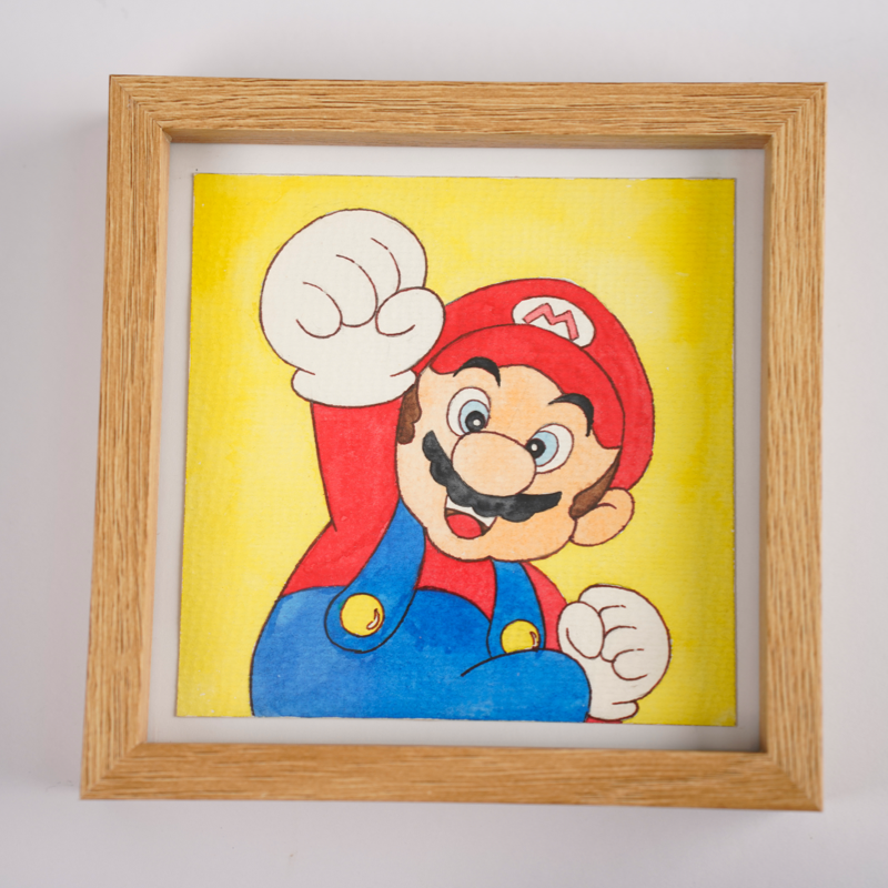 Pinturas acuarela-pastel, Mario, cuadros decorativos, dibujos animados pintados por uno mismo