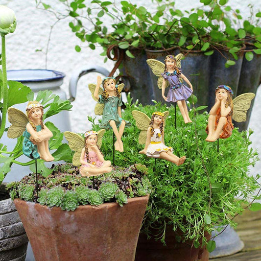 Creative resin flower fairy, rabbit, mushroom house, dwarf garden garden fairy statue micro landscape ornaments decorations
