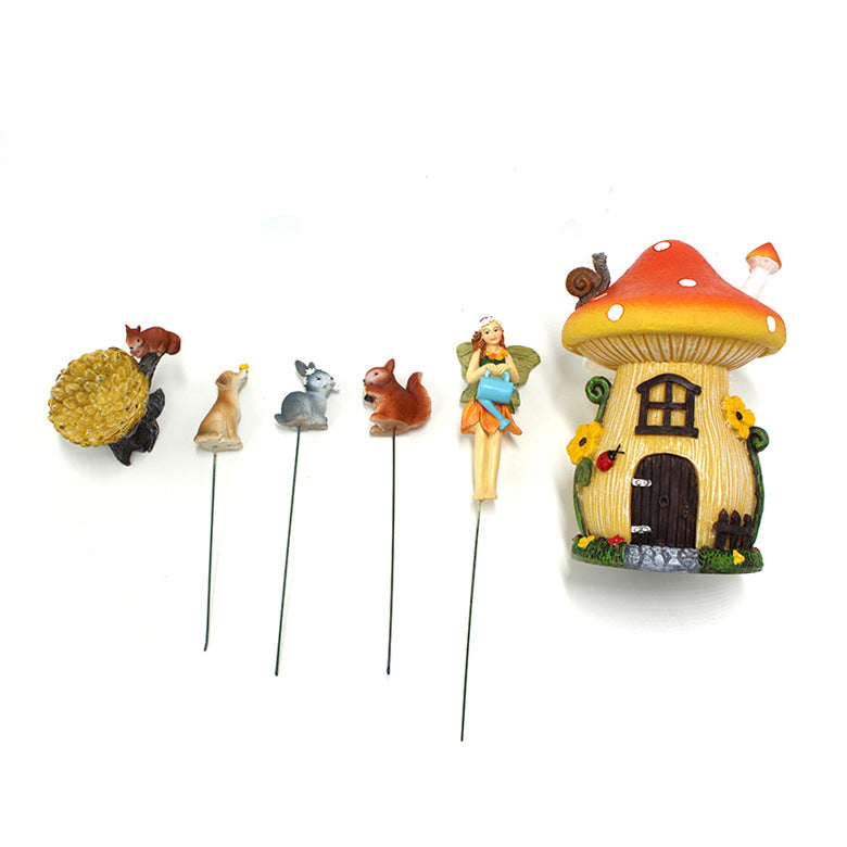 Creative resin flower fairy, rabbit, mushroom house, dwarf garden garden fairy statue micro landscape ornaments decorations